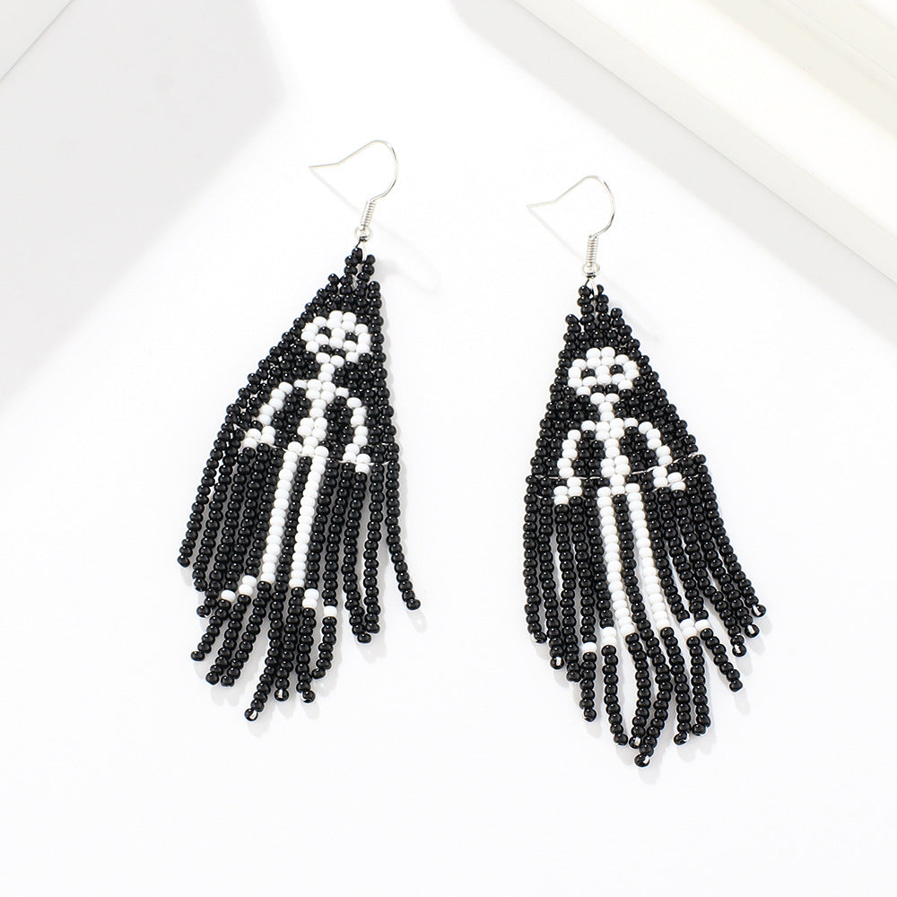 Wholesale Creative Halloween Series Tassel Handmade Rice Beads Skull Ghost Earrings
